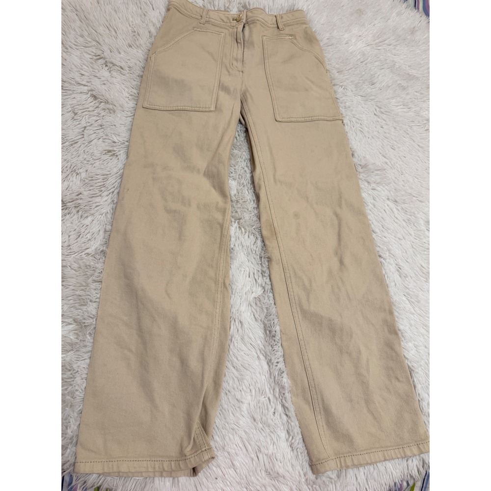Wilfred Free Aritzia Beige Wide Leg Utility Patch Pocket Pants Size 2